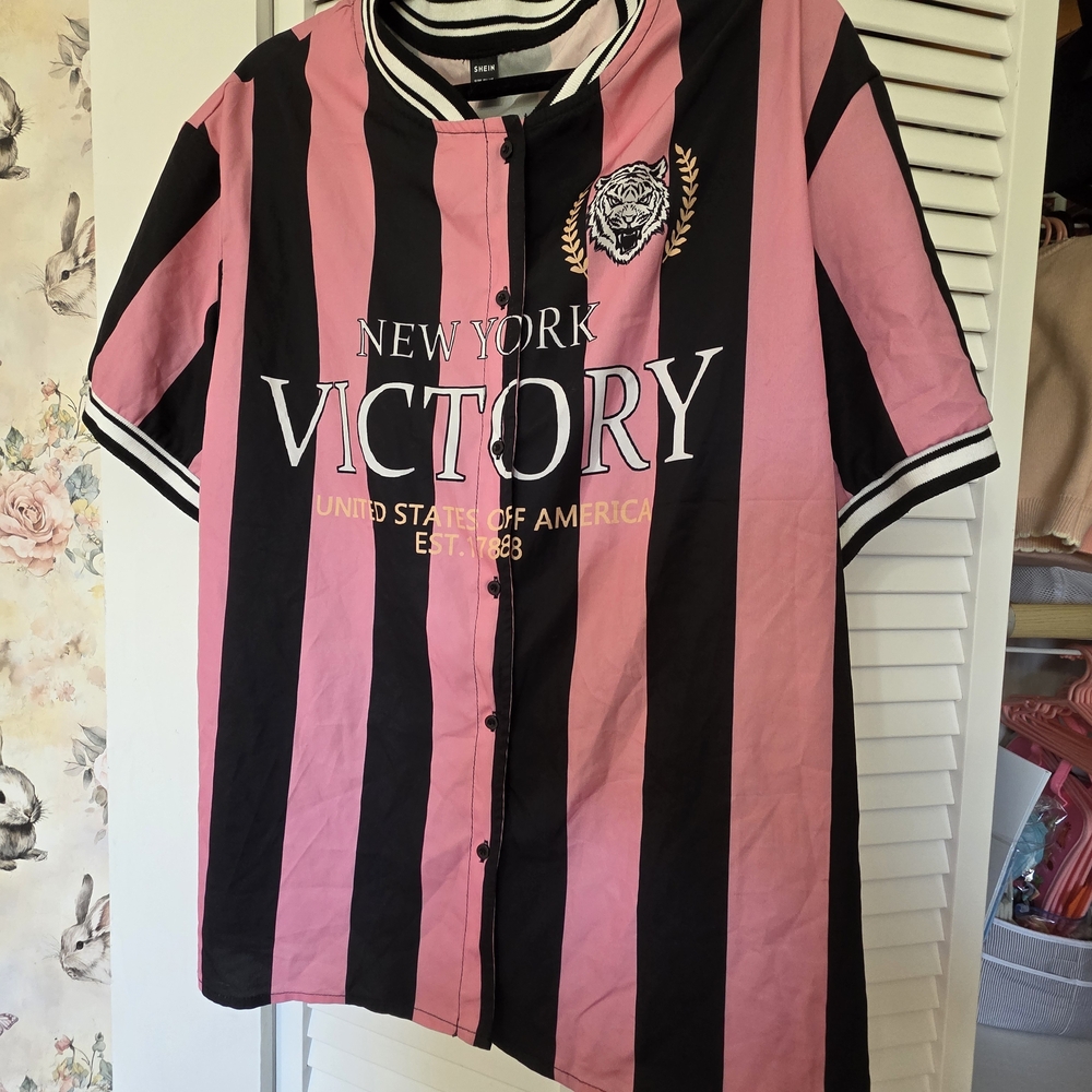 Pink and Black Striped Button-Down Shirt